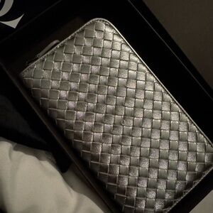 Bottega Veneta Silver Woven Wallet